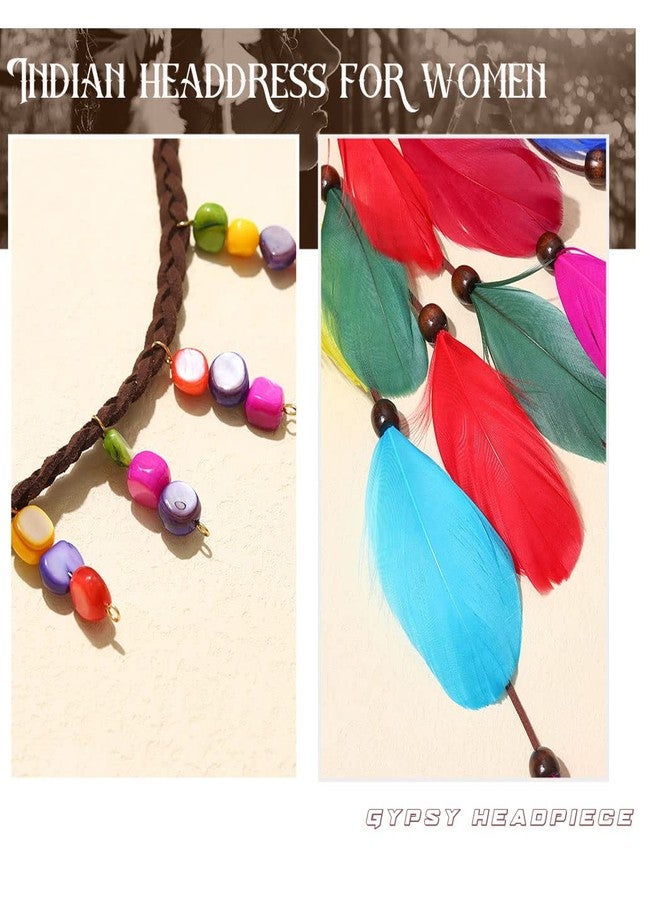 GORTIN Boho Feather Headband Gypsy Headpiece Headdress Bohemian Hippie Headbands Indian Festival Hair Band Adjust Long Feather Hair Accessories for Women (Colorful) - Image 4